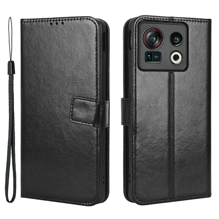 Protective Phone Case For ZTE nubia Z40S Pro 5G, Anti-drop Phone Cover Crazy Horse Texture Wallet Stand Shell - Black