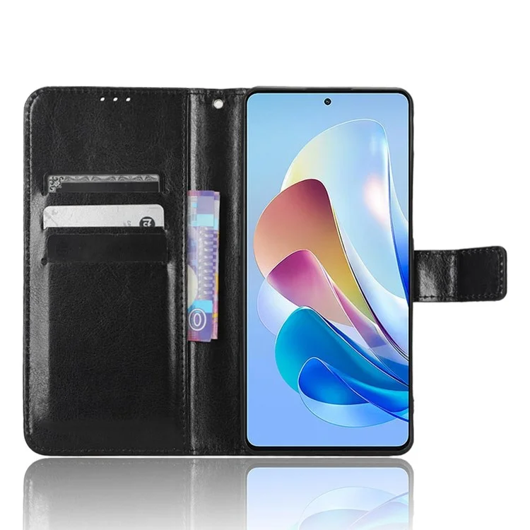 Protective Phone Case For ZTE nubia Z40S Pro 5G, Anti-drop Phone Cover Crazy Horse Texture Wallet Stand Shell - Black