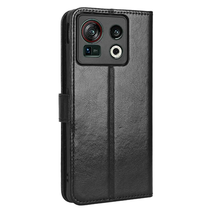Protective Phone Case For ZTE nubia Z40S Pro 5G, Anti-drop Phone Cover Crazy Horse Texture Wallet Stand Shell - Black