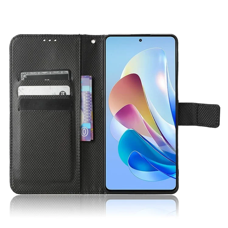 Shockproof Phone Wallet Case For ZTE nubia Z40S Pro 5G Diamond Texture PU Leather Cell Phone Cover with Strap - Black