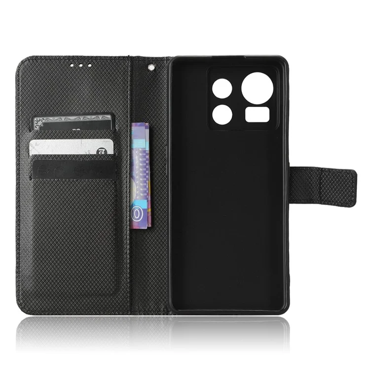 Shockproof Phone Wallet Case For ZTE nubia Z40S Pro 5G Diamond Texture PU Leather Cell Phone Cover with Strap - Black