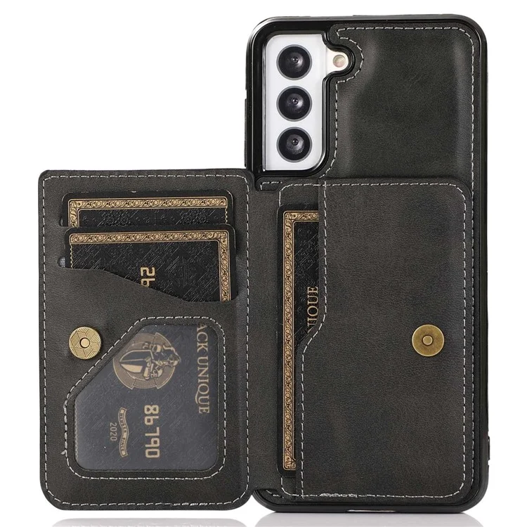 Для Samsung Galaxy S22 + 5G Slots Design Design Phone Case Case pu Leather + Tpu-защитная Крышка - Черный