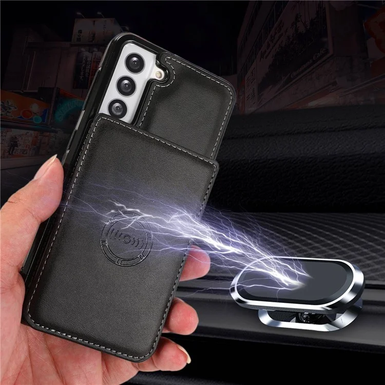 Для Samsung Galaxy S22 + 5G Slots Design Design Phone Case Case pu Leather + Tpu-защитная Крышка - Черный