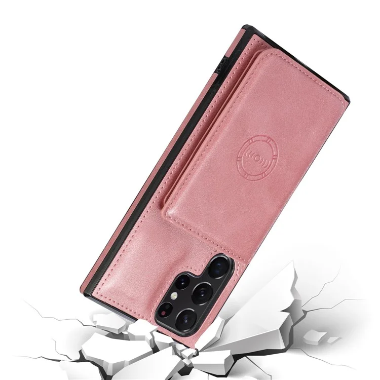 Pour Samsung Galaxy S22 Ultra 5G Slots Slots Design Telephone Back Case pu Leather + TPU Anti-drop Kickstand Cover Support Magnetic Car Solder - or Rose