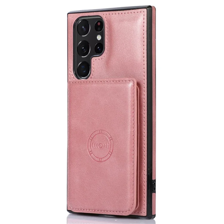 Pour Samsung Galaxy S22 Ultra 5G Slots Slots Design Telephone Back Case pu Leather + TPU Anti-drop Kickstand Cover Support Magnetic Car Solder - or Rose