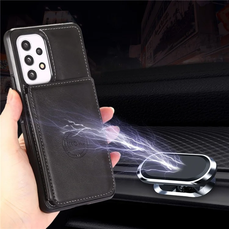 Для Samsung Galaxy A33 5G Phone Drop-proof Case Card Holder Kickstand Design PU Leather + TPU Protective Cover Support Magnetic Car Mount - Black