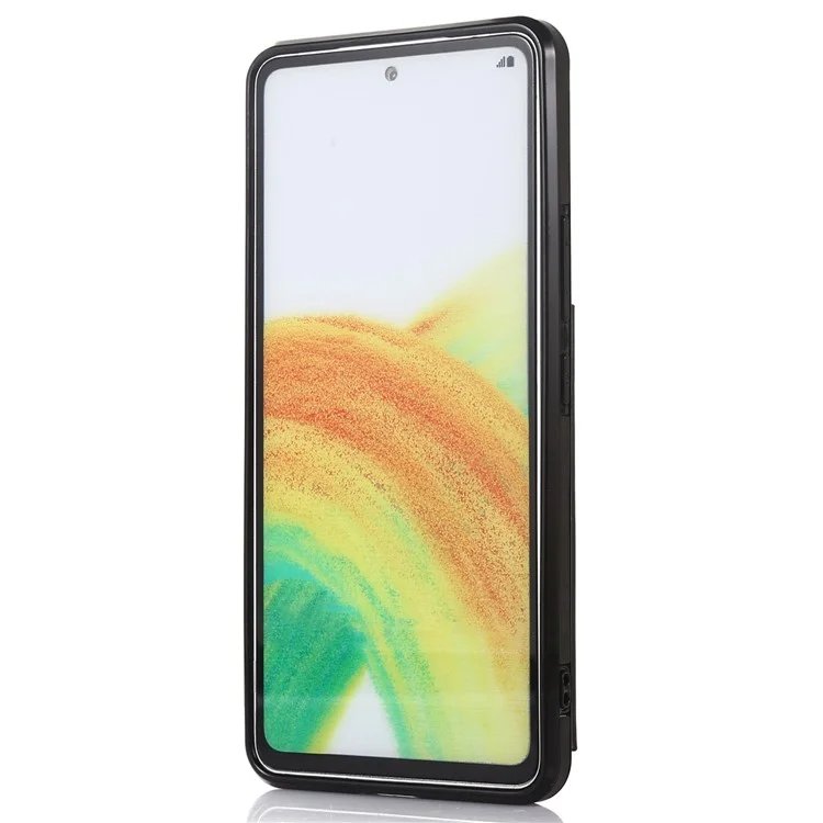 Для Samsung Galaxy A33 5G Phone Drop-proof Case Card Holder Kickstand Design PU Leather + TPU Protective Cover Support Magnetic Car Mount - Black
