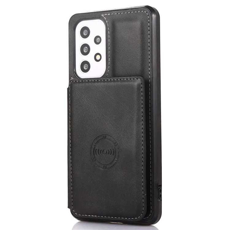 Для Samsung Galaxy A33 5G Phone Drop-proof Case Card Holder Kickstand Design PU Leather + TPU Protective Cover Support Magnetic Car Mount - Black