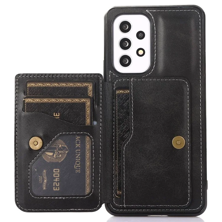 For Samsung Galaxy A53 5G Phone Shockproof Case PU Leather + TPU Card Holder Kickstand Design Back Cover Support Magnetic Car Mount - Black
