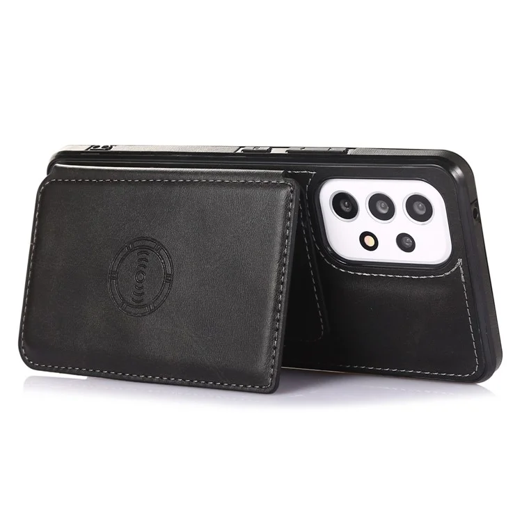 For Samsung Galaxy A53 5G Phone Shockproof Case PU Leather + TPU Card Holder Kickstand Design Back Cover Support Magnetic Car Mount - Black
