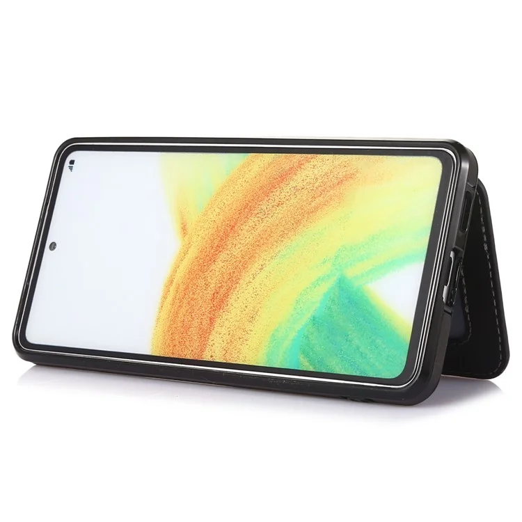 For Samsung Galaxy A53 5G Phone Shockproof Case PU Leather + TPU Card Holder Kickstand Design Back Cover Support Magnetic Car Mount - Black