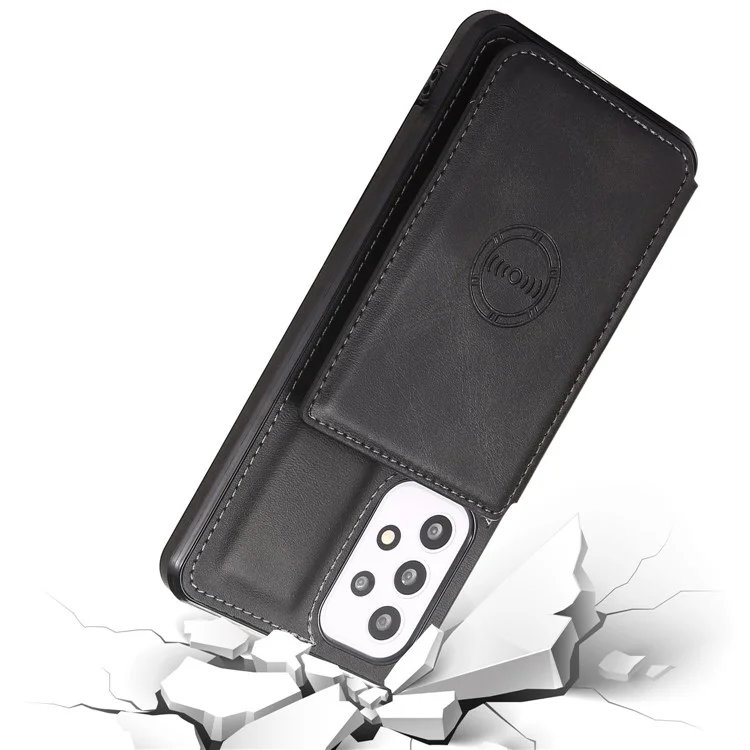For Samsung Galaxy A53 5G Phone Shockproof Case PU Leather + TPU Card Holder Kickstand Design Back Cover Support Magnetic Car Mount - Black