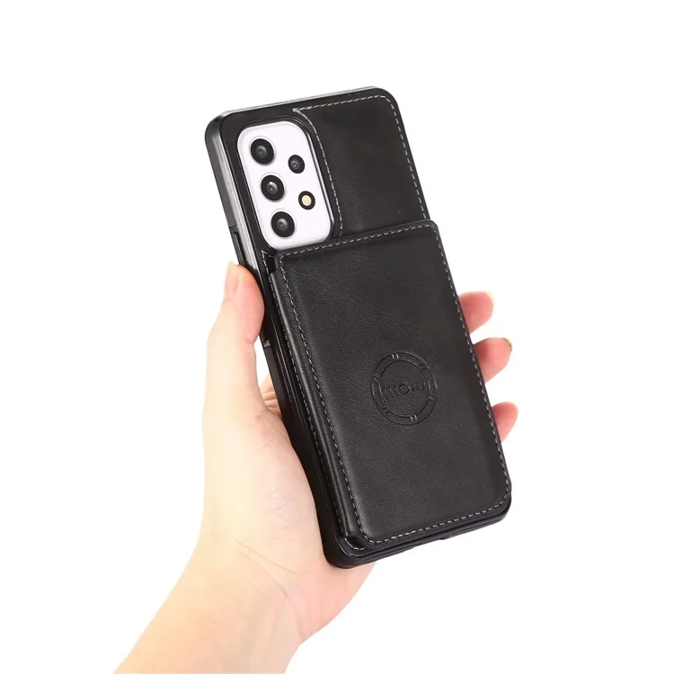 For Samsung Galaxy A53 5G Phone Shockproof Case PU Leather + TPU Card Holder Kickstand Design Back Cover Support Magnetic Car Mount - Black