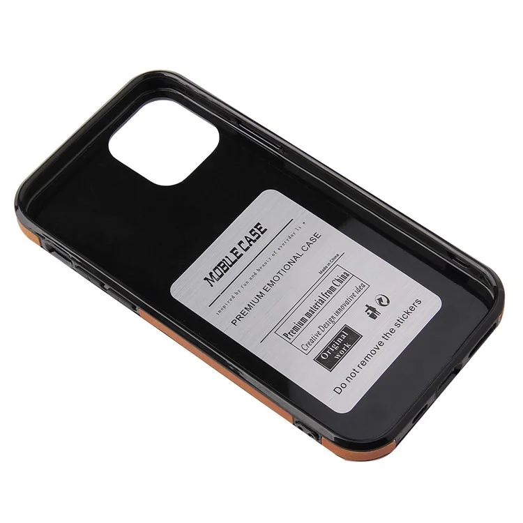 Para Iphone 12 6,1 Polegadas / 12 Pro 6,1 Polegadas de Couro pu PU + TPU Phone Protetive Caset Holder Kickstand Back Toup Com Magnetic Car Mount Metal Sheet - Castanho