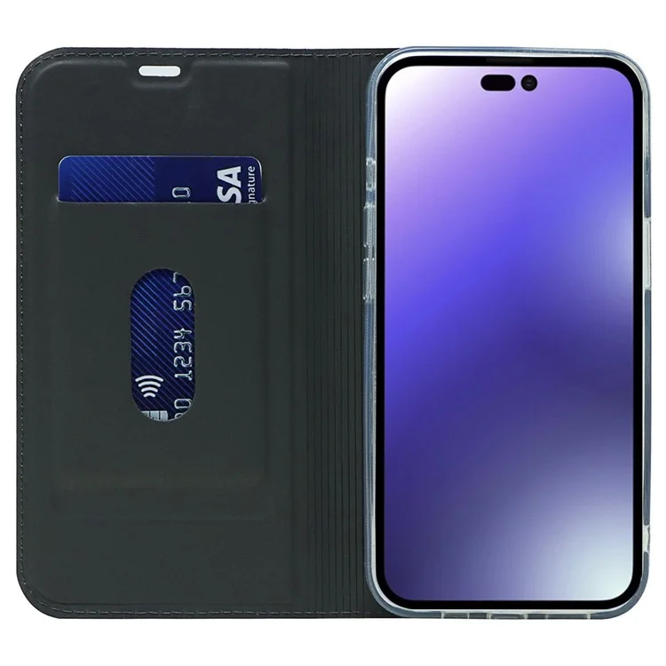 Para Iphone 14 Pro Max 6.7 Pulgadas PU Case de Cuero Diseño de la Ranura de la Ranura Magnetic Adsorción Cubierta de Teléfono a Prueba de Choques - Negro