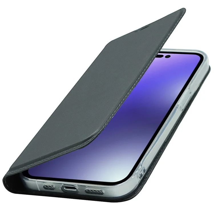 Para Iphone 14 Pro Max 6.7 Pulgadas PU Case de Cuero Diseño de la Ranura de la Ranura Magnetic Adsorción Cubierta de Teléfono a Prueba de Choques - Negro
