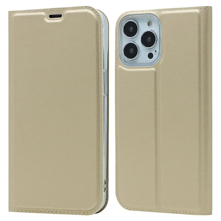 Pour Iphone 14 Pro 6,1 Pouces PU en Cuir Porte-carte Case D'adsorption Magnétique Shell de Couverture du Support de Téléphone - or