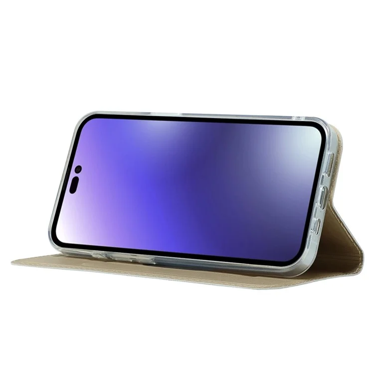 Pour Iphone 14 Pro 6,1 Pouces PU en Cuir Porte-carte Case D'adsorption Magnétique Shell de Couverture du Support de Téléphone - or