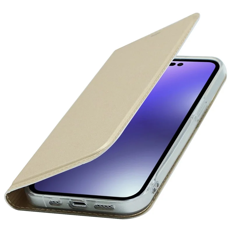 Pour Iphone 14 Pro 6,1 Pouces PU en Cuir Porte-carte Case D'adsorption Magnétique Shell de Couverture du Support de Téléphone - or