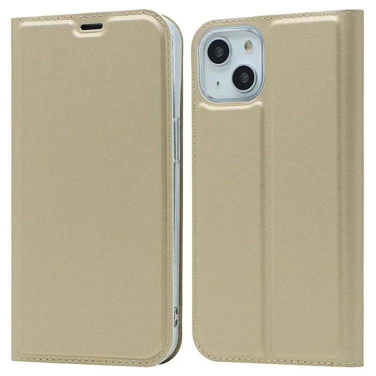 Pour Iphone 14 6,1 Pouces PU en Cuir Support de Support D'adsorption Magnétique Couvercle à L'épreuve du Téléphone Avec Fente de Carte - or