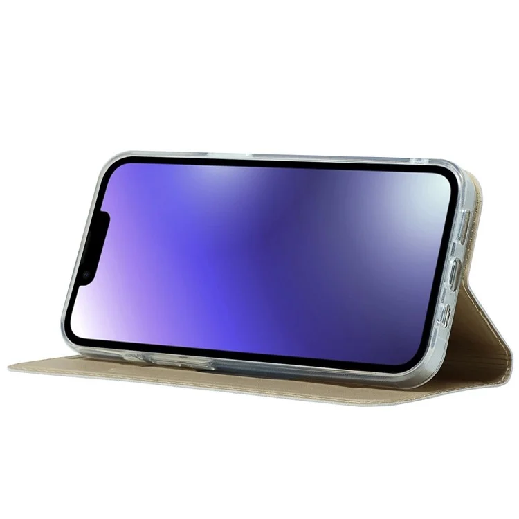Pour Iphone 14 6,1 Pouces PU en Cuir Support de Support D'adsorption Magnétique Couvercle à L'épreuve du Téléphone Avec Fente de Carte - or