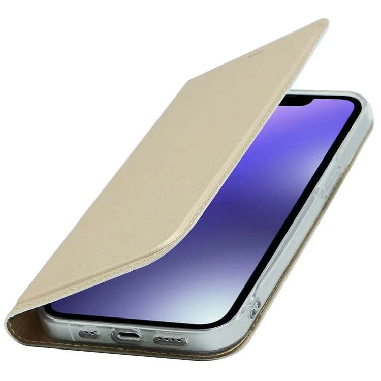 Pour Iphone 14 6,1 Pouces PU en Cuir Support de Support D'adsorption Magnétique Couvercle à L'épreuve du Téléphone Avec Fente de Carte - or