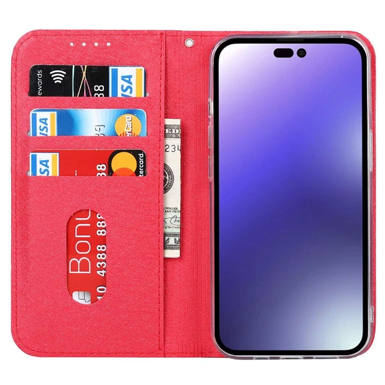 Para Iphone 14 Pro Max 6.7 Pulgadas Resistant de PU PU Textura de la Textura de la Textura de la Texta de la Corque de la Casa de la Casa de la Corque - Rojo