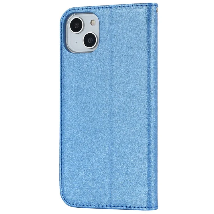 Para Iphone 14 6.1 Pulgadas PU Cuero Textura Anti-wear Telephear Phase Stand Anti-shock Willet Shell Con Correa Para la Muñeca - Azul