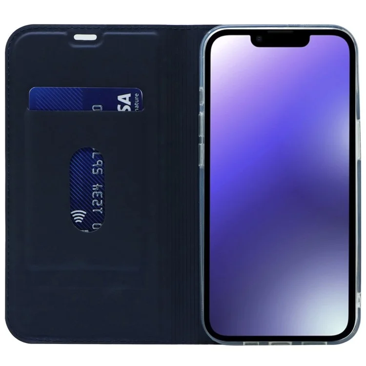 Para Iphone 14 Max 6.7 Pulgadas Anti-wear Flip PU Tarjeta de Cuero Case Soporte Diseño de Soporte de Soporte Magnético Cubierta Telefónica - Azul