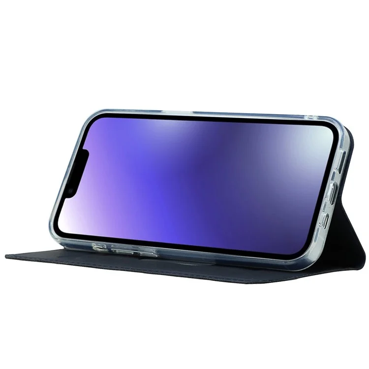 Para Iphone 14 Max 6.7 Pulgadas Anti-wear Flip PU Tarjeta de Cuero Case Soporte Diseño de Soporte de Soporte Magnético Cubierta Telefónica - Azul