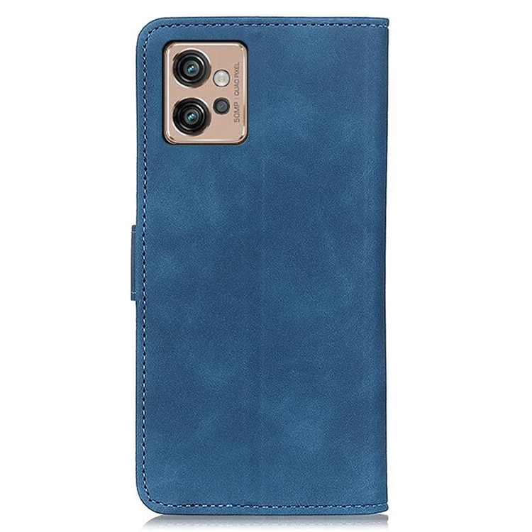 KHAZNEH per Motorola Moto G32 4G Wallet Stand Design Retro Textured PU Leather Cell Phone Cover Case - Blu