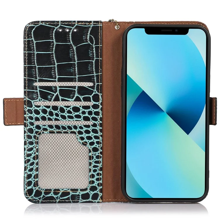 For Huawei nova Y90 4G / Enjoy 50 Pro 4G Genuine Cowhide Leather Flip Cover Crocodile Texture RFID Blocking Protection Stand Wallet Phone Case - Green