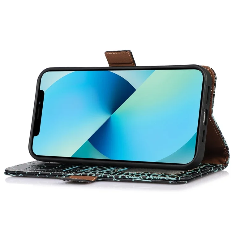 For Huawei nova Y90 4G / Enjoy 50 Pro 4G Genuine Cowhide Leather Flip Cover Crocodile Texture RFID Blocking Protection Stand Wallet Phone Case - Green