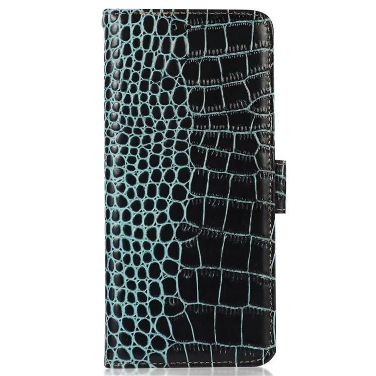 For Huawei nova Y90 4G / Enjoy 50 Pro 4G Genuine Cowhide Leather Flip Cover Crocodile Texture RFID Blocking Protection Stand Wallet Phone Case - Green