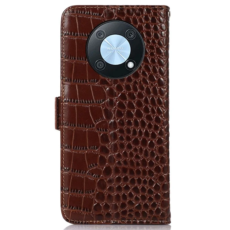 Per Huawei Nova Y90 4G / Goditi 50 Pro 4G Copertura Copertura Coperchio di Frip Copertura Cropodile Copertura di Blocchio RFID Blocchi - Marrone