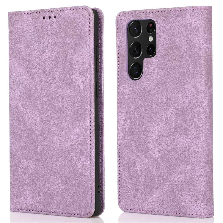 Pour Samsung Galaxy S22 Ultra 5G Anti-Fall Phone Case pu Leather Phone Shelbout Magnétique de Fermeture Magnétique Couverture Avec Portefeuille - Violet