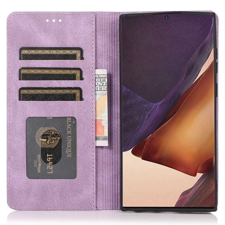 Pour Samsung Galaxy S22 Ultra 5G Anti-Fall Phone Case pu Leather Phone Shelbout Magnétique de Fermeture Magnétique Couverture Avec Portefeuille - Violet