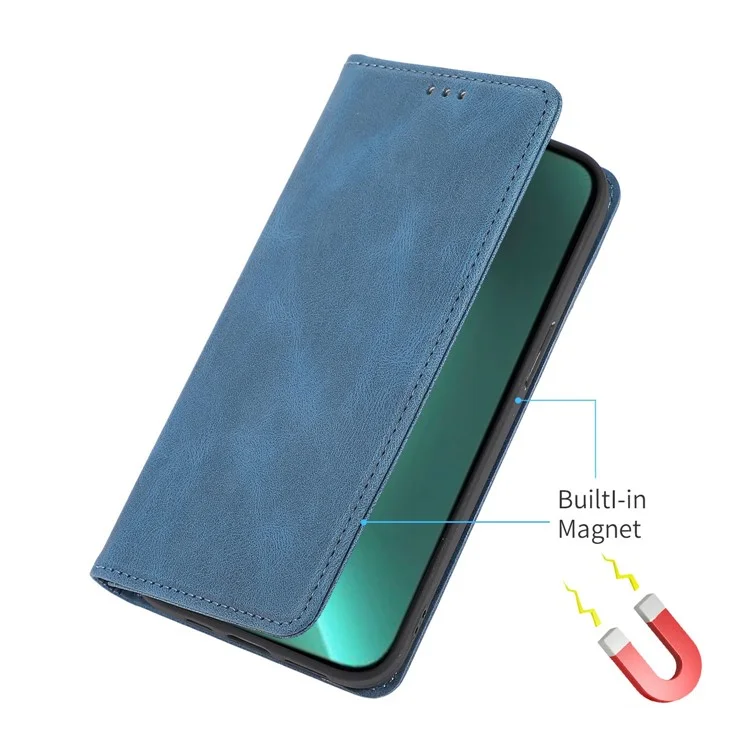 For iPhone 14 Pro 6.1 inch PU Leather Phone Case Shockproof Magnetic Adsorption Stand Wallet Shell - Blue