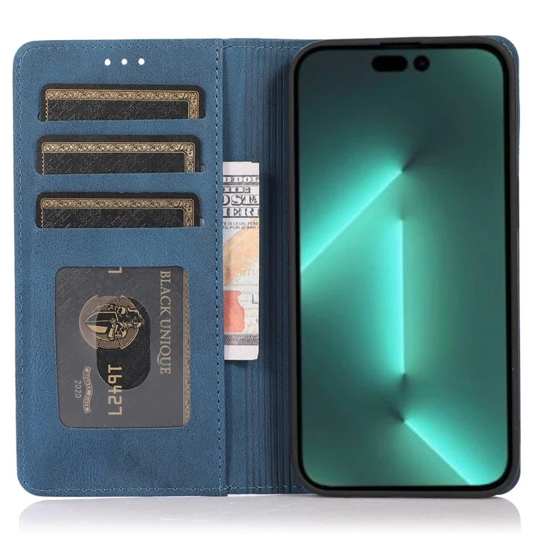Per Iphone 14 Pro Max 6,7 Pollici in Pelle PU Telefono a Prova di Goccia a Prova di Adsorbimento Magnetico Flip Stand Ghell - Blu
