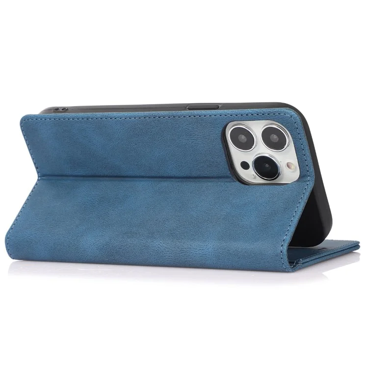 Per Iphone 14 Pro Max 6,7 Pollici in Pelle PU Telefono a Prova di Goccia a Prova di Adsorbimento Magnetico Flip Stand Ghell - Blu
