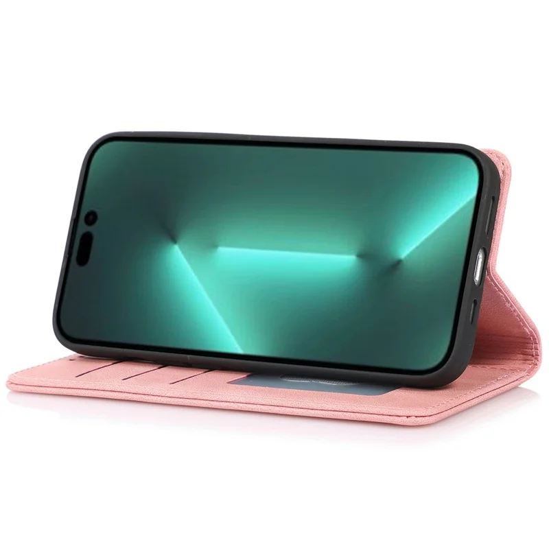 For iPhone 14 Pro Max 6.7 inch PU Leather Phone Drop-proof Case Magnetic Adsorption Flip Stand Wallet Shell - Rose Gold