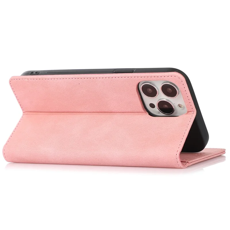 For iPhone 14 Pro Max 6.7 inch PU Leather Phone Drop-proof Case Magnetic Adsorption Flip Stand Wallet Shell - Rose Gold