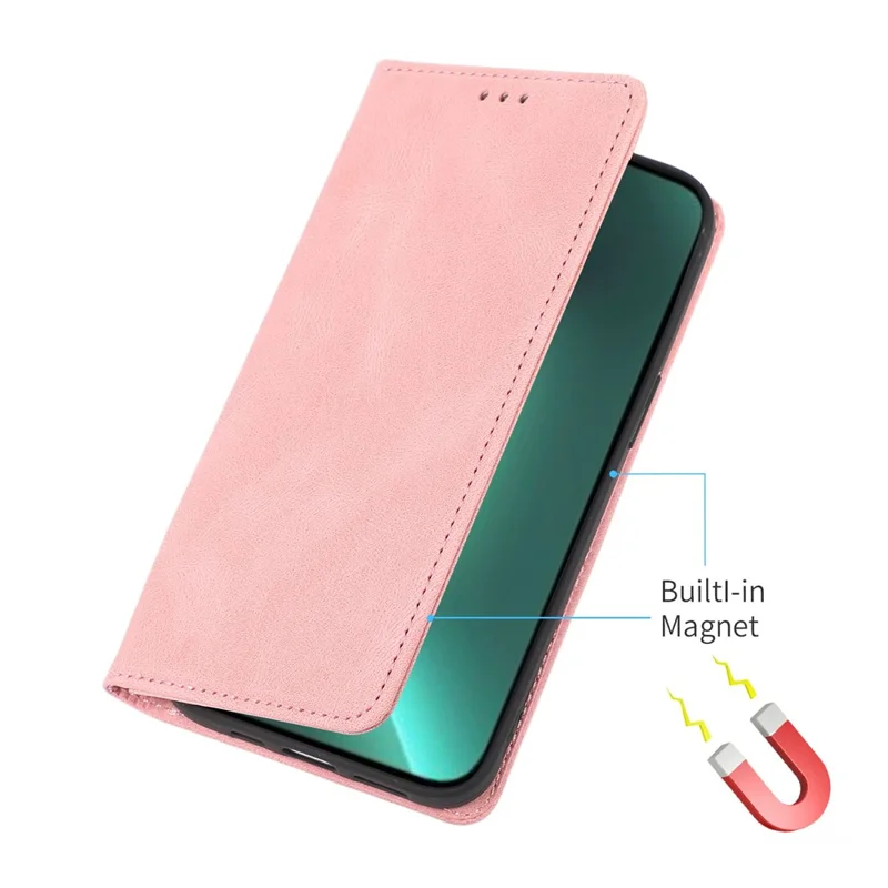 For iPhone 14 Pro Max 6.7 inch PU Leather Phone Drop-proof Case Magnetic Adsorption Flip Stand Wallet Shell - Rose Gold