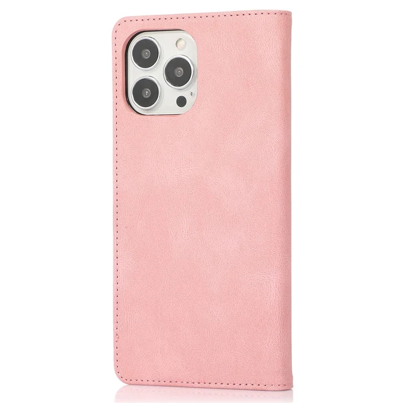 For iPhone 14 Pro Max 6.7 inch PU Leather Phone Drop-proof Case Magnetic Adsorption Flip Stand Wallet Shell - Rose Gold
