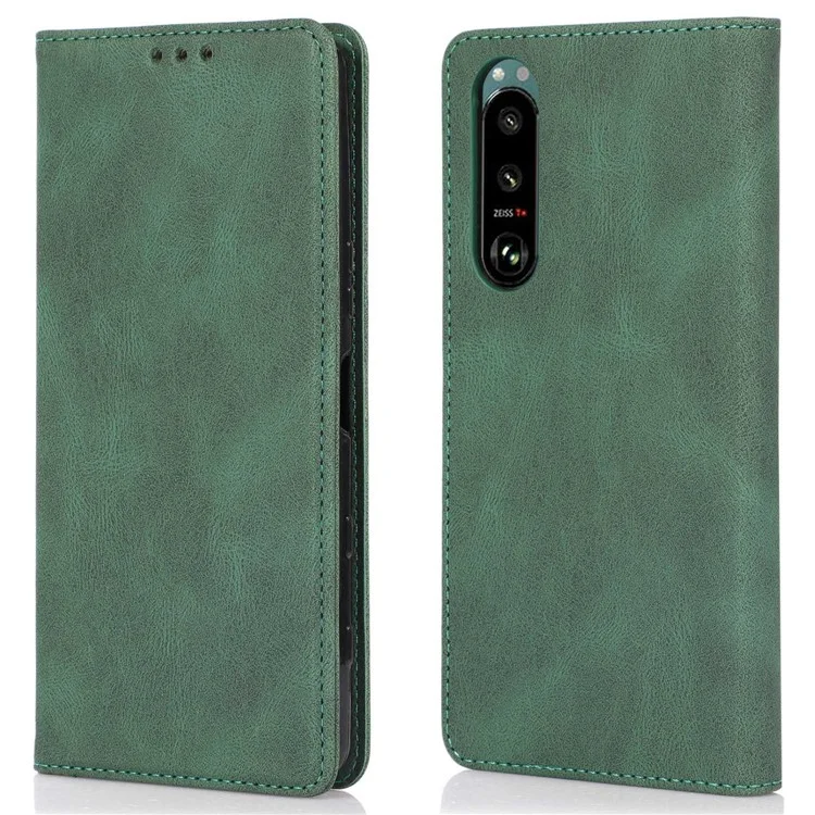 Para Sony Xperia 5 III 5G Capa à prova de choques Capa de carteira de couro PU Capa de telefone Fecho magnético Capa com suporte - Verde