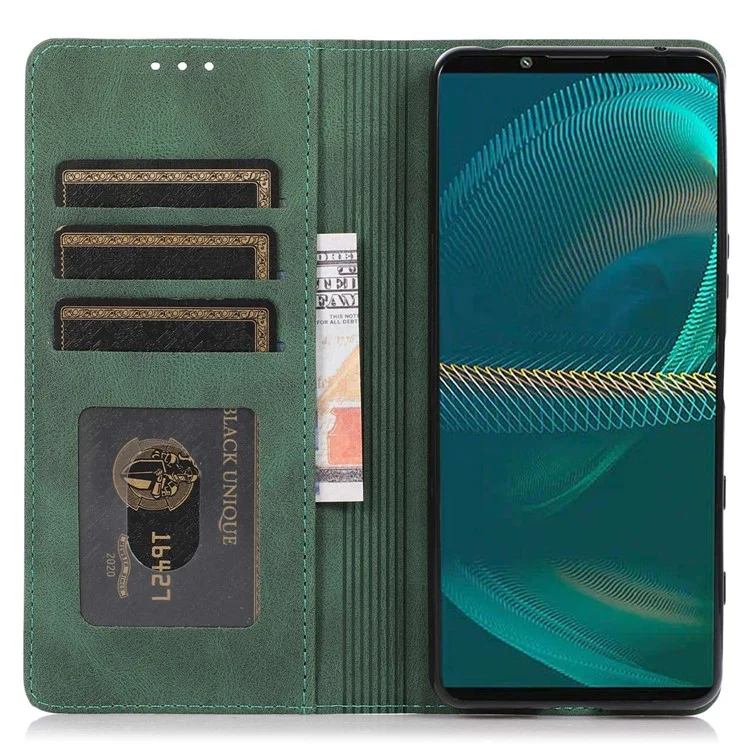 Para Sony Xperia 5 III 5G Capa à prova de choques Capa de carteira de couro PU Capa de telefone Fecho magnético Capa com suporte - Verde