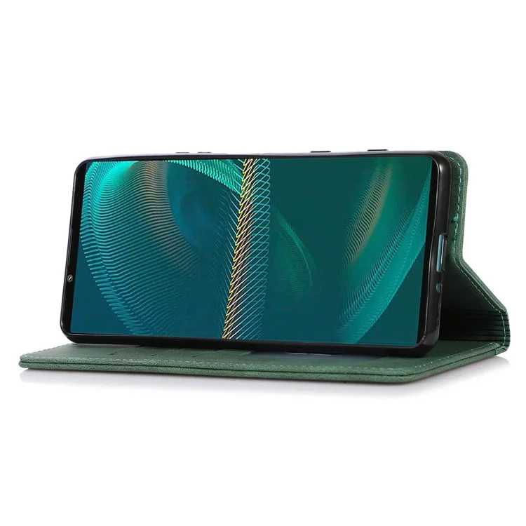 Para Sony Xperia 5 III 5G Capa à prova de choques Capa de carteira de couro PU Capa de telefone Fecho magnético Capa com suporte - Verde