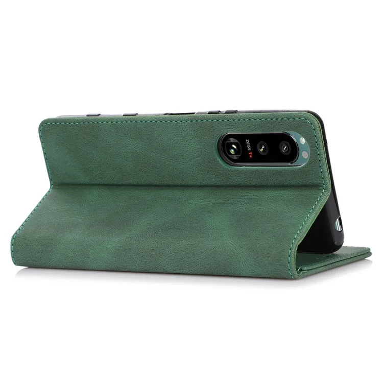 Para Sony Xperia 5 III 5G Capa à prova de choques Capa de carteira de couro PU Capa de telefone Fecho magnético Capa com suporte - Verde