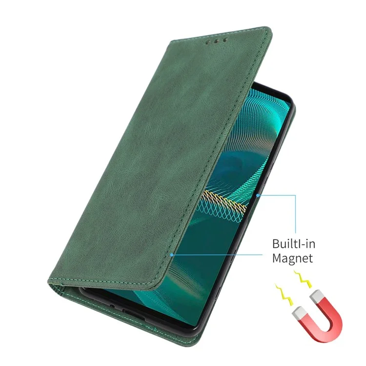 Para Sony Xperia 5 III 5G Capa à prova de choques Capa de carteira de couro PU Capa de telefone Fecho magnético Capa com suporte - Verde