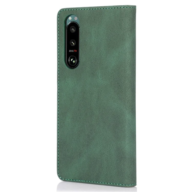 Para Sony Xperia 5 III 5G Capa à prova de choques Capa de carteira de couro PU Capa de telefone Fecho magnético Capa com suporte - Verde